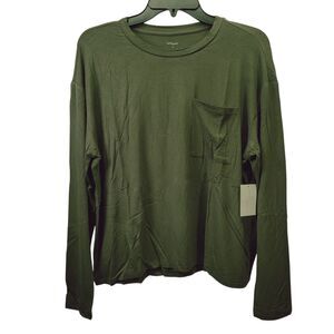 Daily Ritual Women Long Sleeve Chest Pocket Tee Olive Green Size Medium NWT